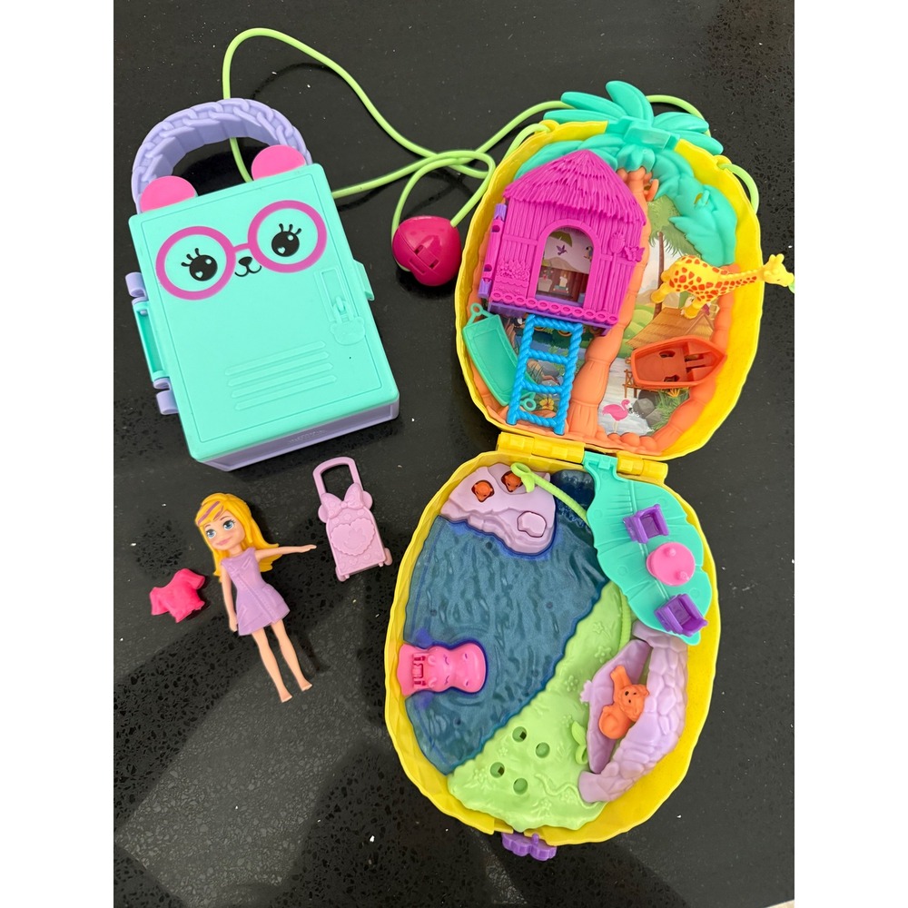 Polly Pocket Tropical‎ Pineapple Purse Safari & Locker Compact Playset Bundle